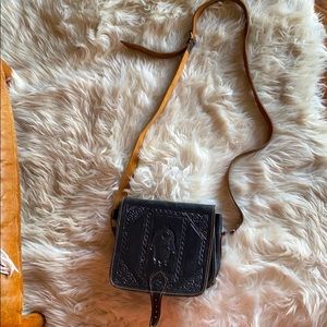 Vintage Black Morrocan leather Hemsa Hand purse